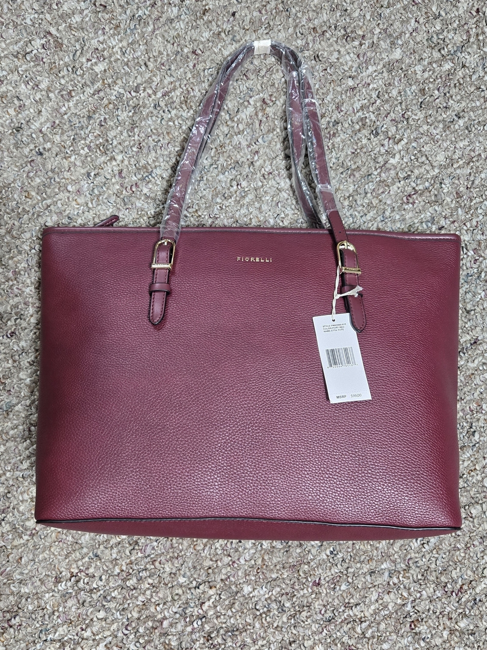 Fiorelli Burgundy Pebbled Tote Bag Zip Closure Large w/ Pouch Gold Hardware